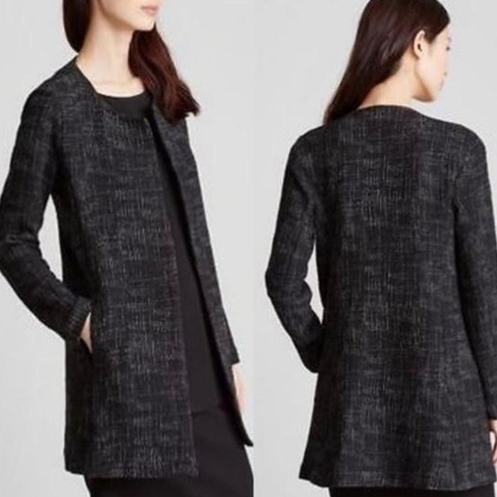 Eileen Fisher Black Textured Open-Front Blazer Coat, Medium - Picture 1 of 8